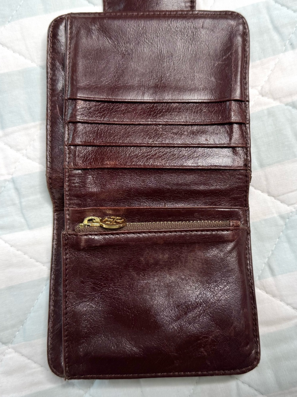 Tory Burch Patent Leather Logo Bifold Wallet Chocolate Brown Gold Hardware - Picture 6 of 11